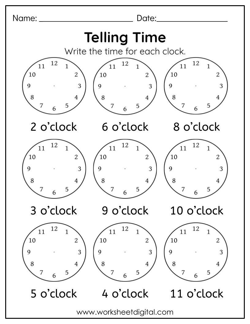 Free Printable Clock Worksheets 1st Grade