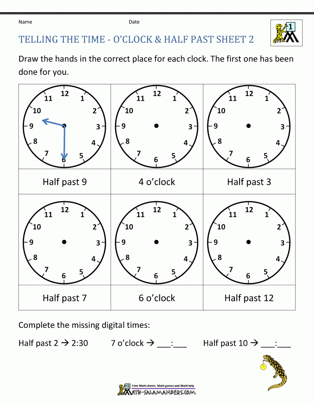 Telling Time Worksheets O clock And Half Past