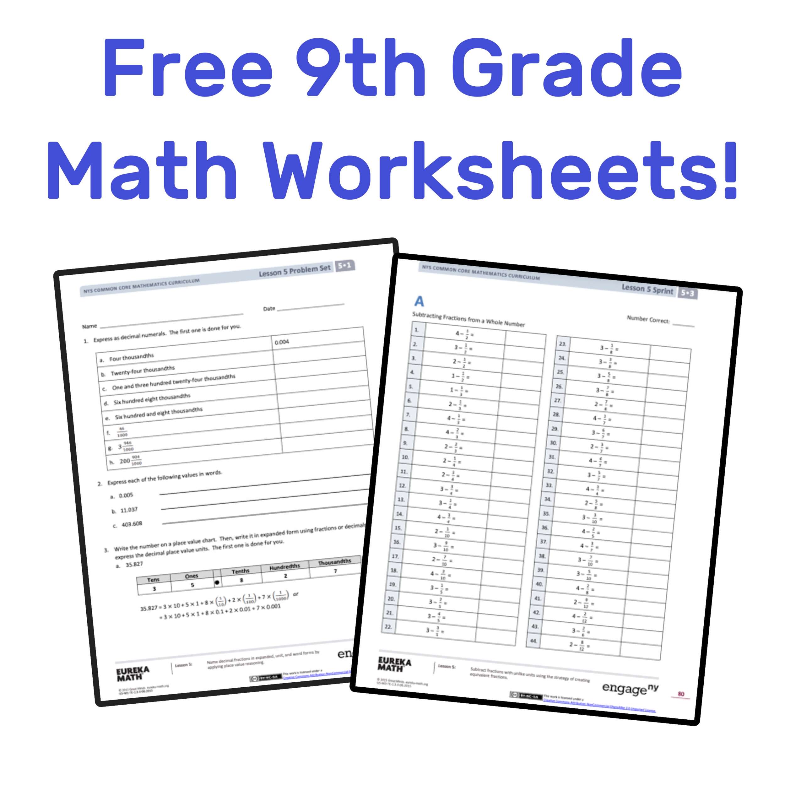 9th Grade Free Printable Worksheets