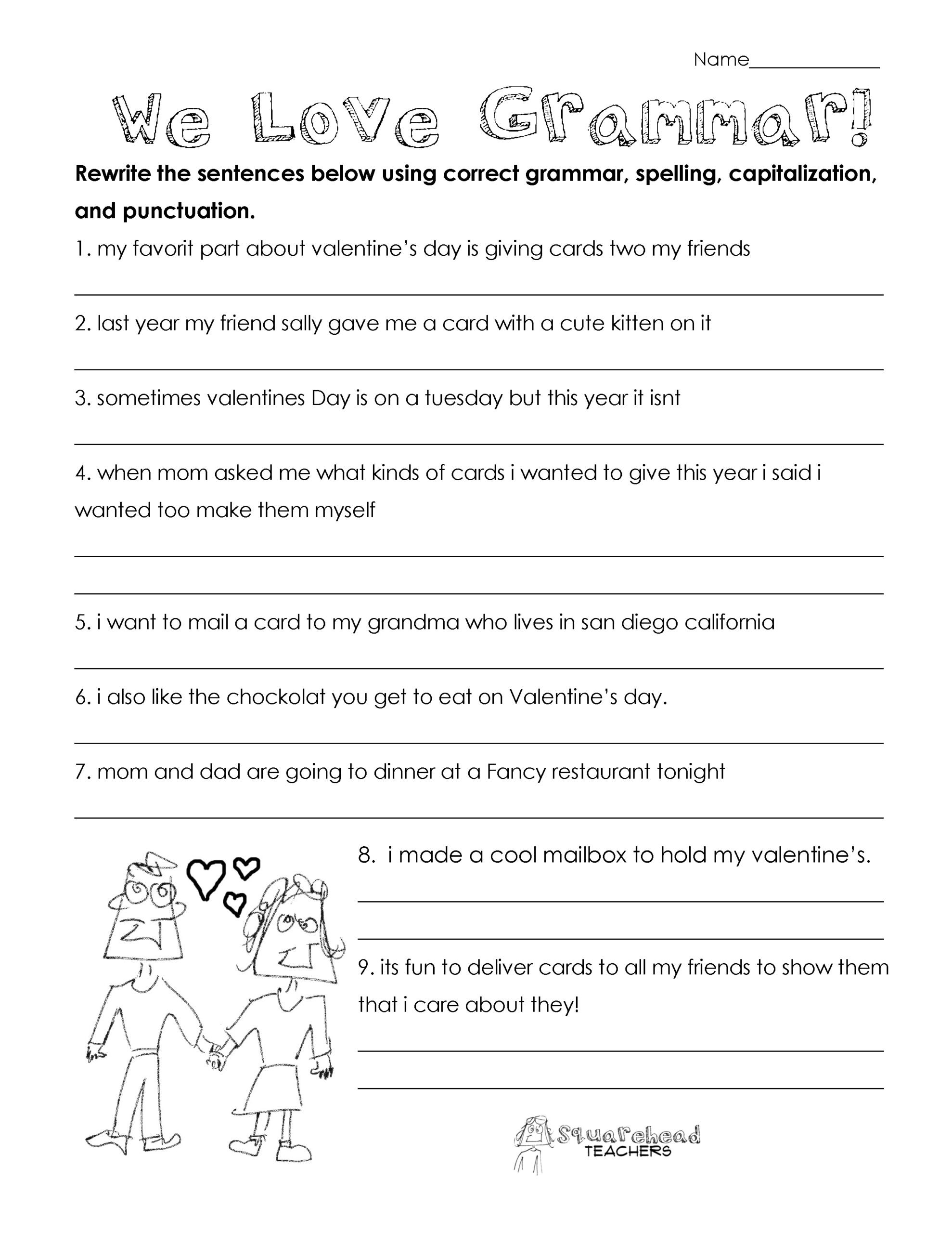 Valentine s Day Grammar free Worksheet For 3rd Grade And Up Squarehead Teachers Valentine s Day Grammar free Worksheet For 3rd Grade And Up Squarehead Teachers