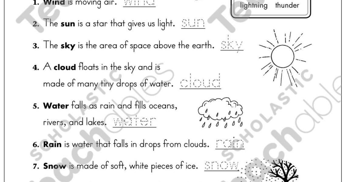 Weather Content Words Grade 1 Vocabulary Printable Skills Sheets