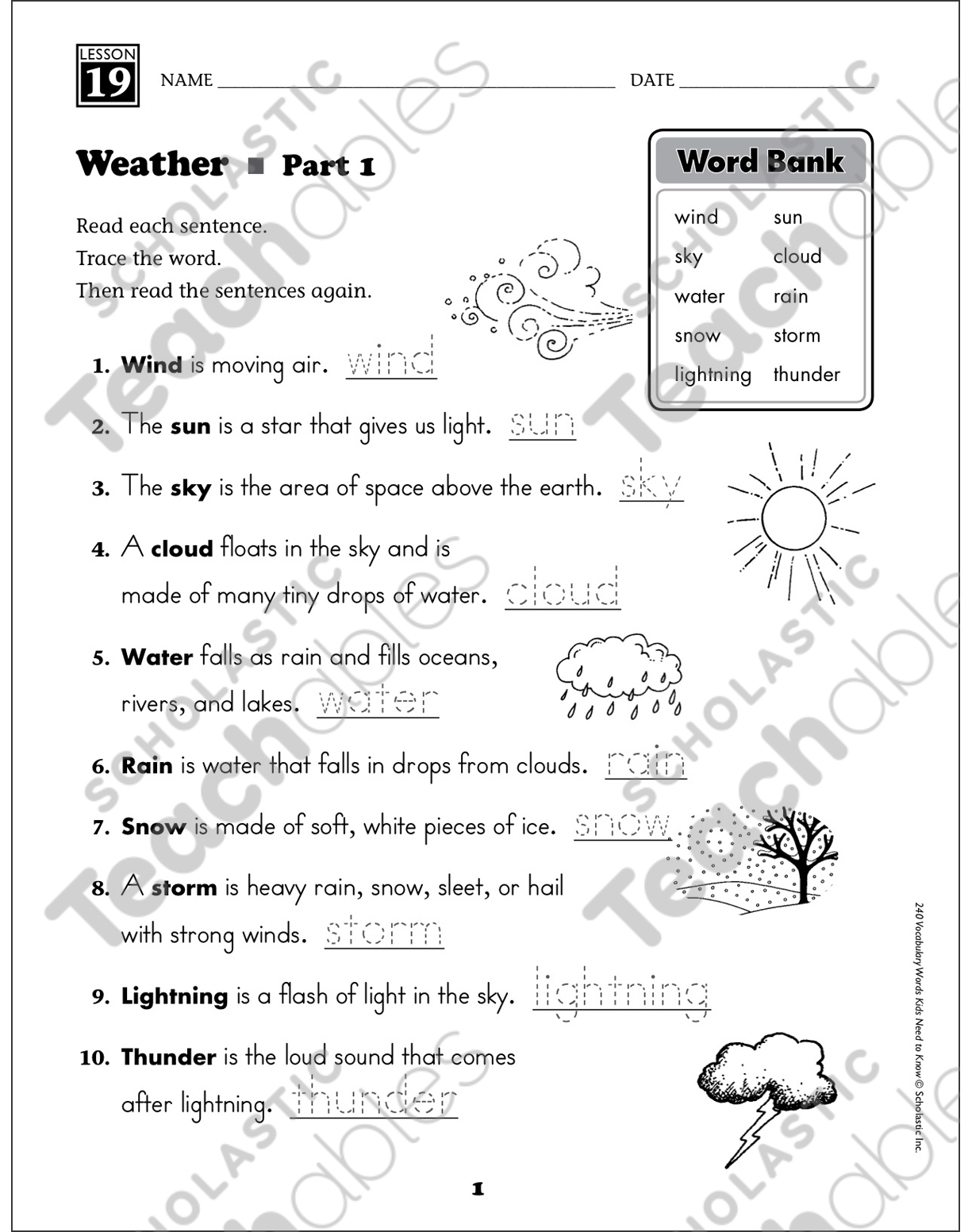 Weather Content Words Grade 1 Vocabulary Printable Skills Sheets Weather Content Words Grade 1 Vocabulary Printable Skills Sheets