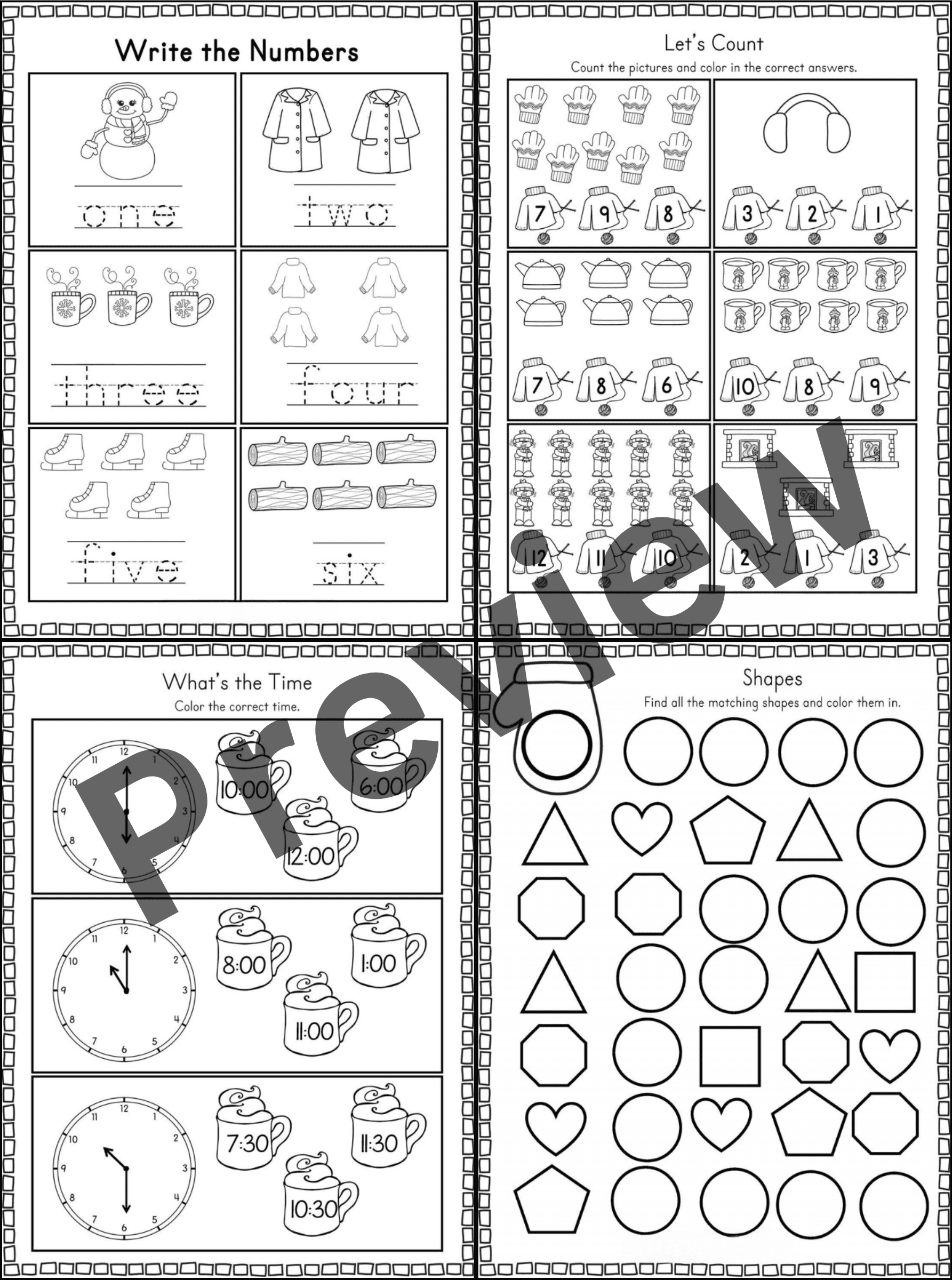 Winter Math Worksheets Winter Activities For Pre k Kindergarten 